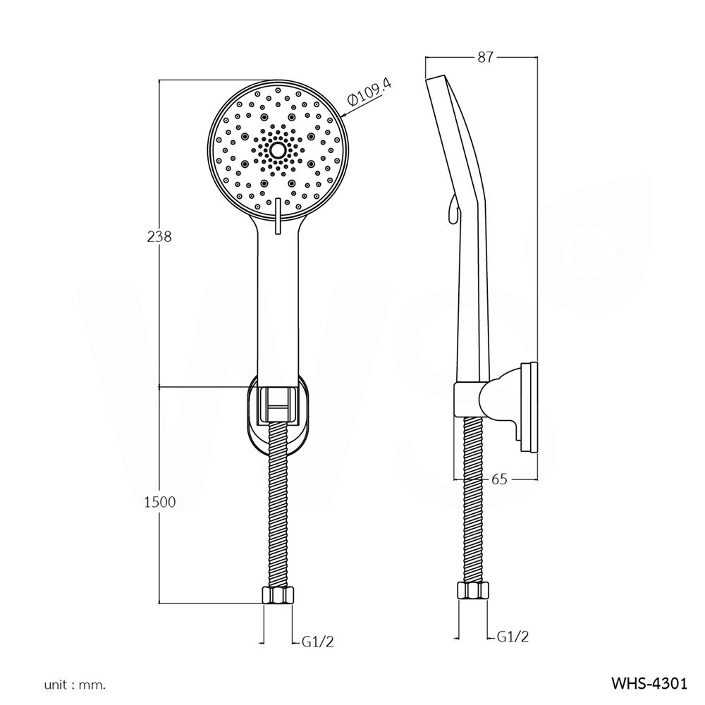 ชุดฝักบัวสายอ่อน 3 ระดับ WS WHS-4301 สีโครม