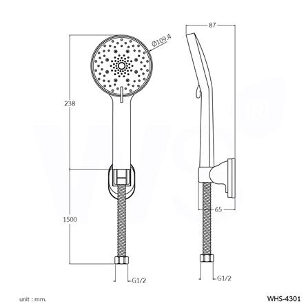 ชุดฝักบัวสายอ่อน 3 ระดับ WS WHS-4301 สีโครม_2