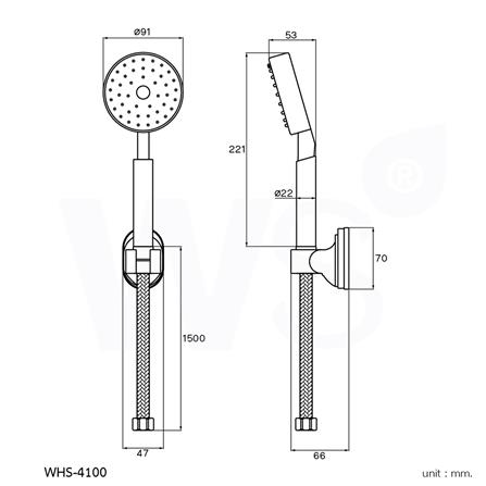 ชุดฝักบัวสายอ่อน 1 ระดับ WS WHS-4100 สีโครม_2