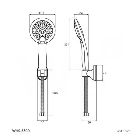 ชุดฝักบัวสายอ่อน 3 ระดับ WS WHS-5300 สีโครม_2