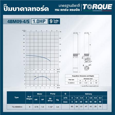 ปั๊มบาดาล TORQUE TQ-SP-4BM09-4 1 แรงม้า_2
