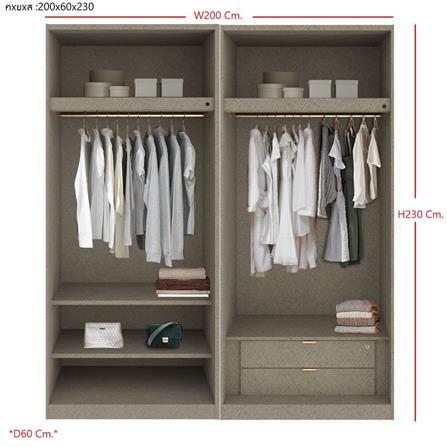 ตู้เสื้อผ้า 4 บานเปิด SB BUILT IN WARDROBE PLUS 59061014 200 ซม. สีเทา_2
