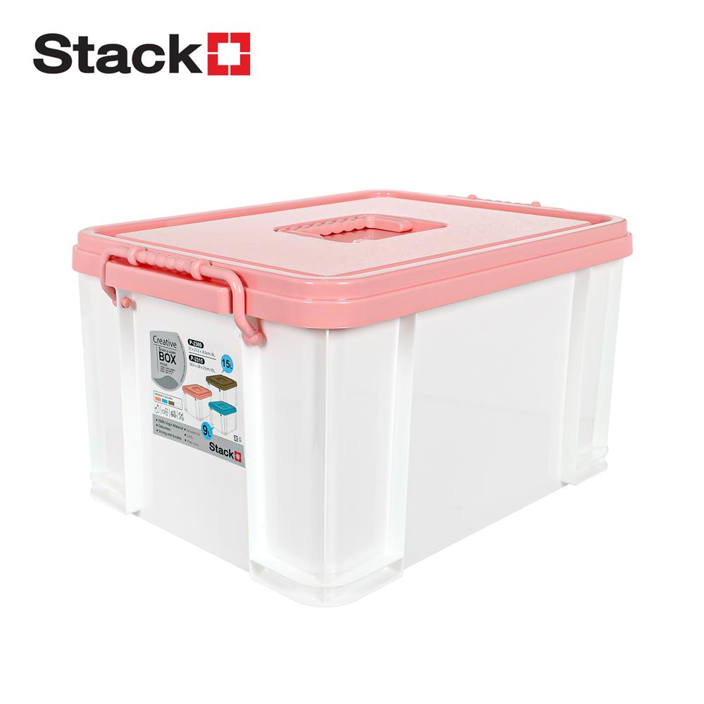 กล่องฝาล็อกหูหิ้ว 15 ลิตร STACKO 28x38.5x21 ซม. สีชมพู