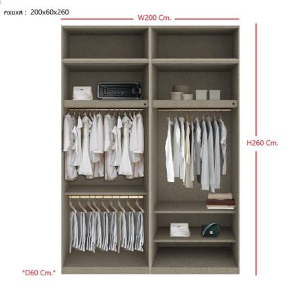 ตู้เสื้อผ้า 4 บานเปิด SB BUILT IN WARDROBE PLUS 59061103 200 ซม. สีไม้เข้ม_2