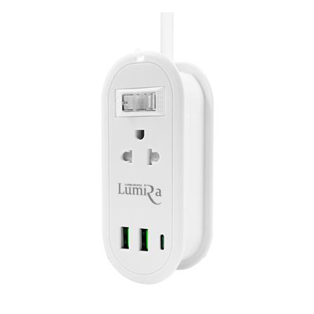 รางปลั๊กไฟ 1 สวิตซ์ 2 ช่อง 2 USB 1 TYPE-C LUMIRA TRAVEL LS-024/2U 1.2 ม. สีขาว_1
