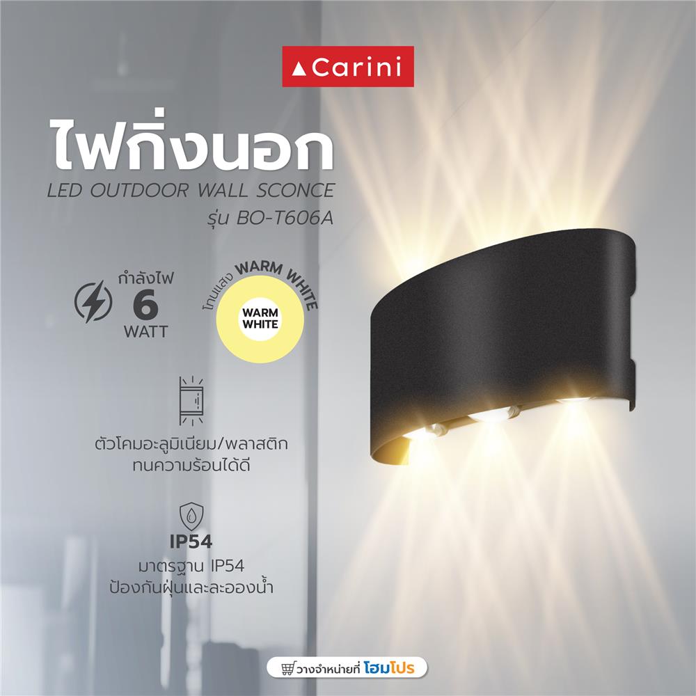ไฟกิ่งภายนอก LED CARINI BO-T606A 6 วัตต์ WARM WHITE สีดำ