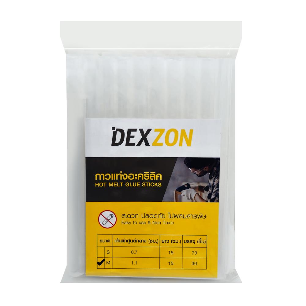 กาวแท่ง DEXZON 1/2 นิ้วX15 ซม. สีใส แพ็ก 30 ชิ้น