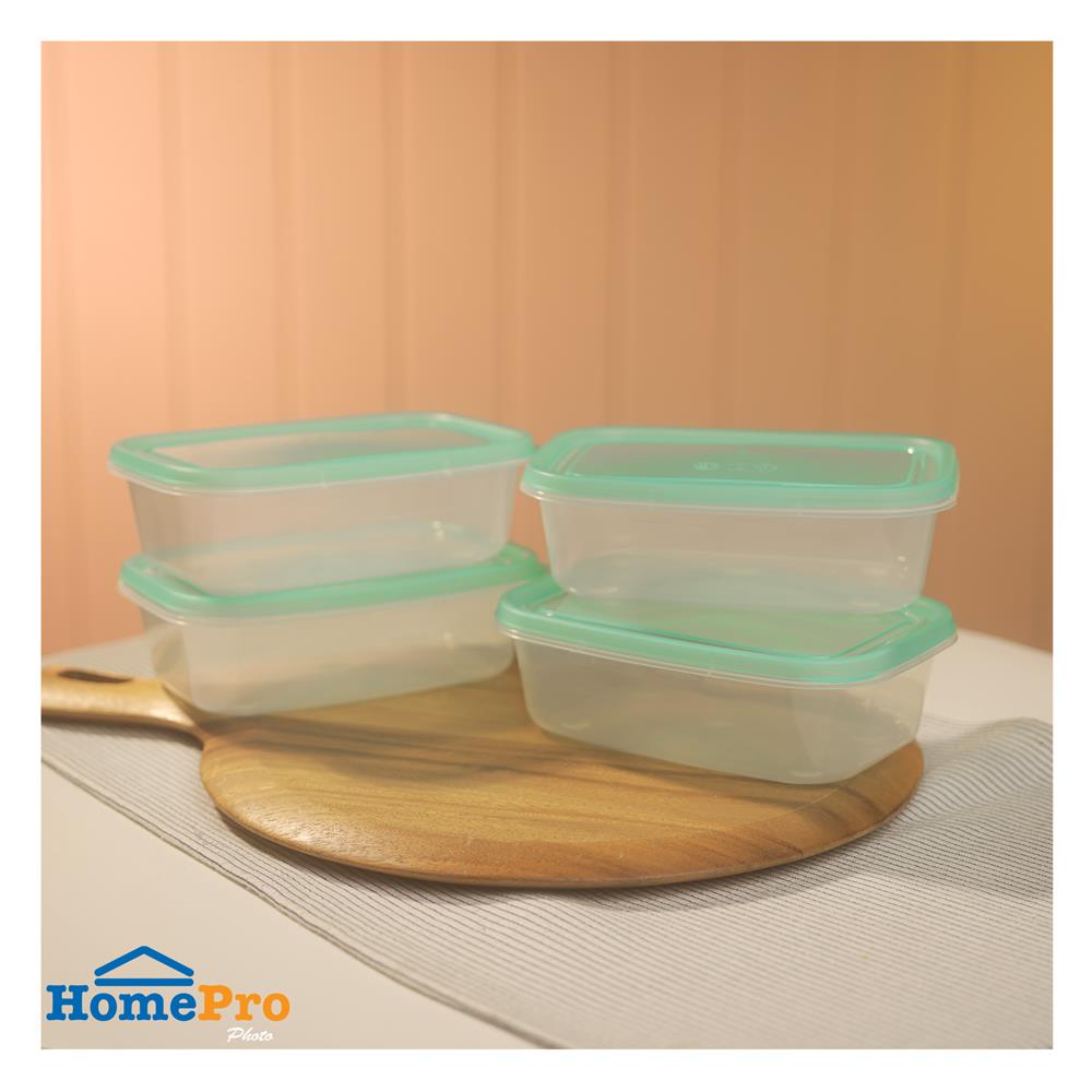 กล่องอาหารเหลี่ยม 0.6 ลิตร KECH NOLA แพ็ก 4 กล่อง สีเขียว