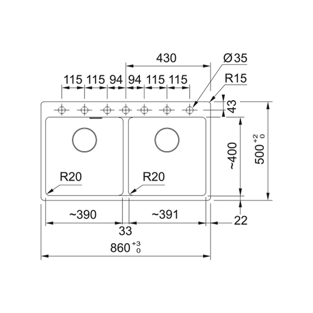 ซิงค์ฝัง 2 หลุม FRANKE MRG 620 86 ซม. สีดำ
