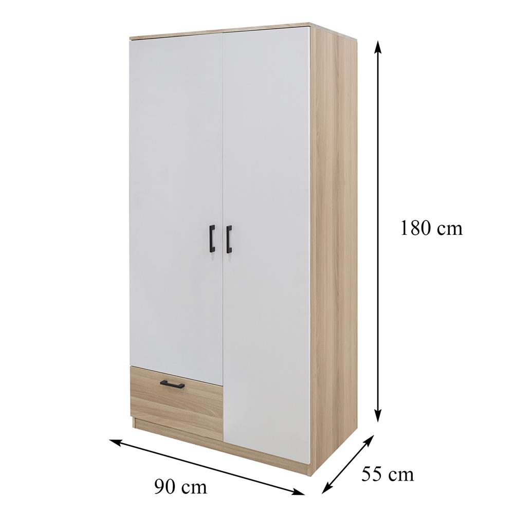 ตู้เสื้อผ้า 2 บานเปิด FURDINI GREATE 90 ซม. สีไวท์โอ๊ค/ขาว