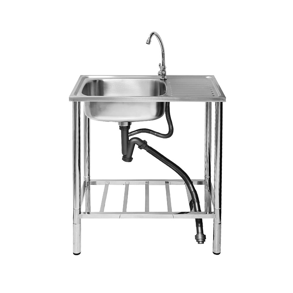 ซิงค์ขาตั้ง 1 หลุม 1 ที่พัก LUCKY FLAME STS-7545 สีเงิน