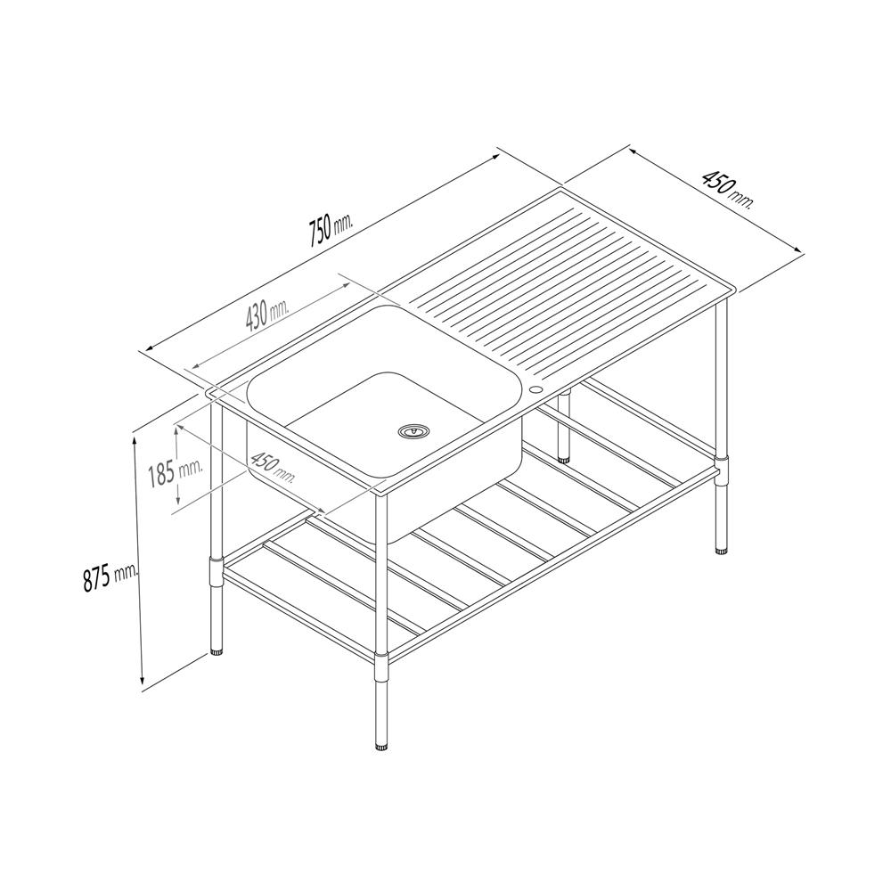 ซิงค์ขาตั้ง 1 หลุม 1 ที่พัก LUCKY FLAME STS-7545 สีเงิน