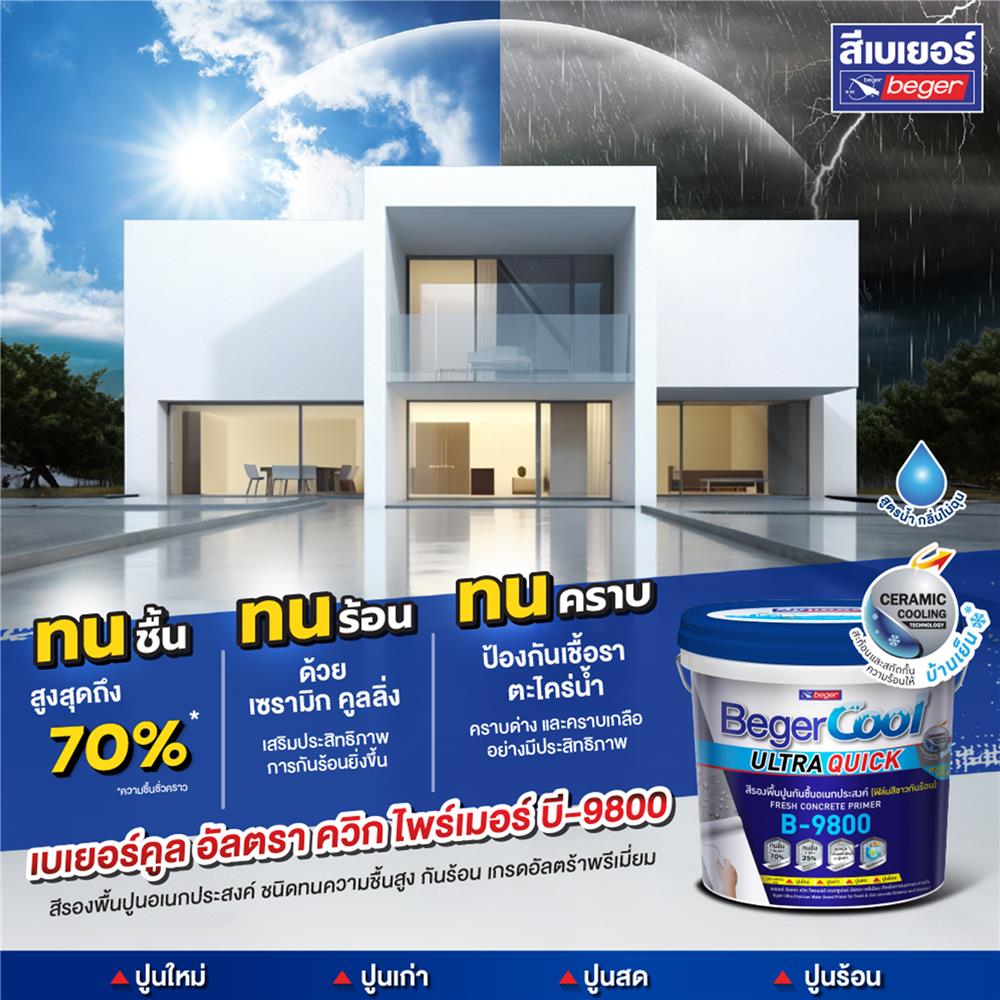 สีรองพื้นปูนอเนกประสงค์ ชนิดด้าน BEGER COOL ULTRA QUICK B-9800 สีขาว 2.5 แกลลอน