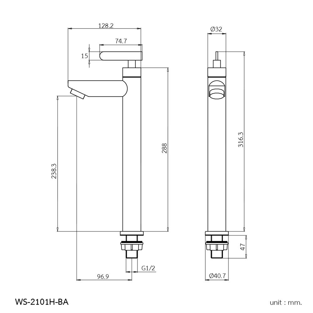 ก๊อกอ่างล้างหน้า WS WS-2101H-BA สีดำ