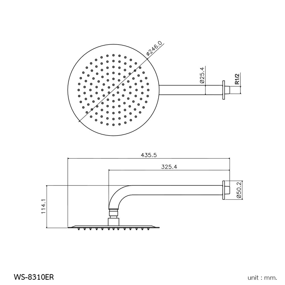 หัวฝักบัวก้านแข็ง WS WS-8310ER สีสเตนเลส