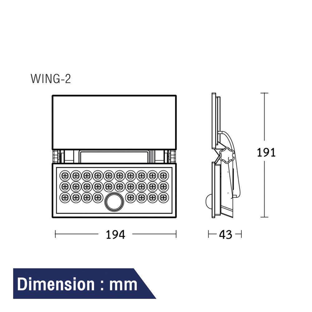 ไฟผนังภายนอก SOLAR BEC WING2-BK 25 วัตต์ DAYLIGHT สีดำ