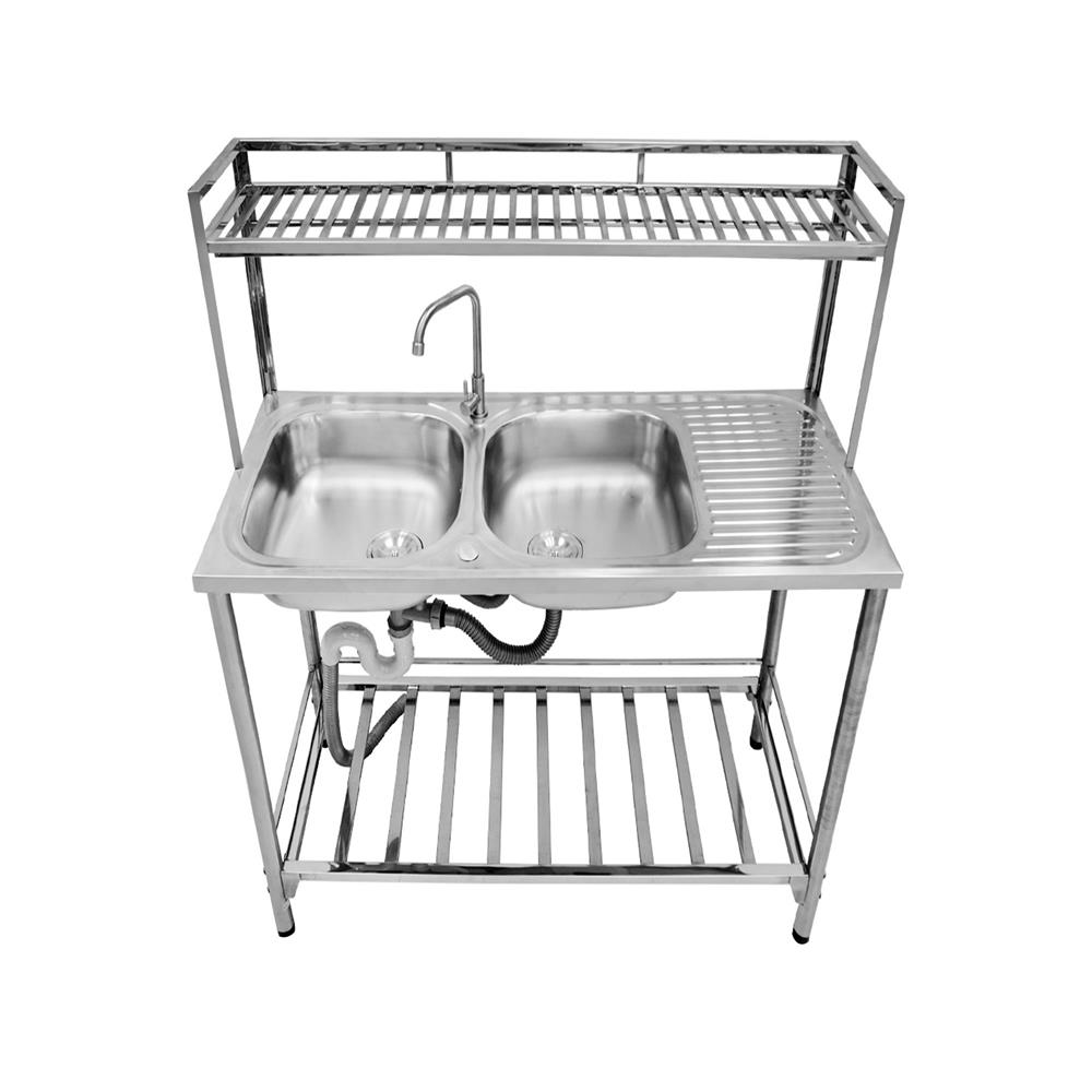 ซิงค์ขาตั้ง 2 หลุม 1 ที่พัก MESTER PSV120 สีเงิน