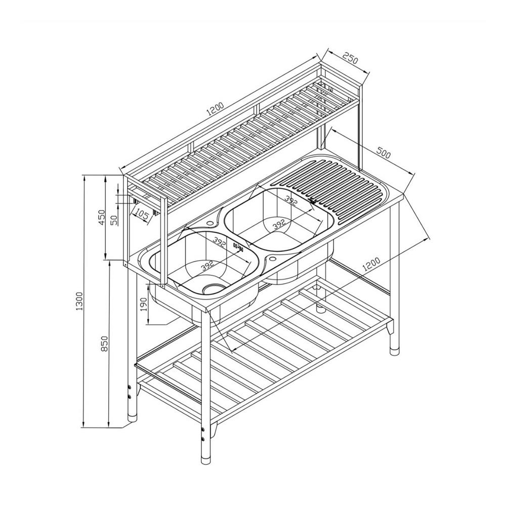 ซิงค์ขาตั้ง 2 หลุม 1 ที่พัก MESTER PSV120 สีเงิน