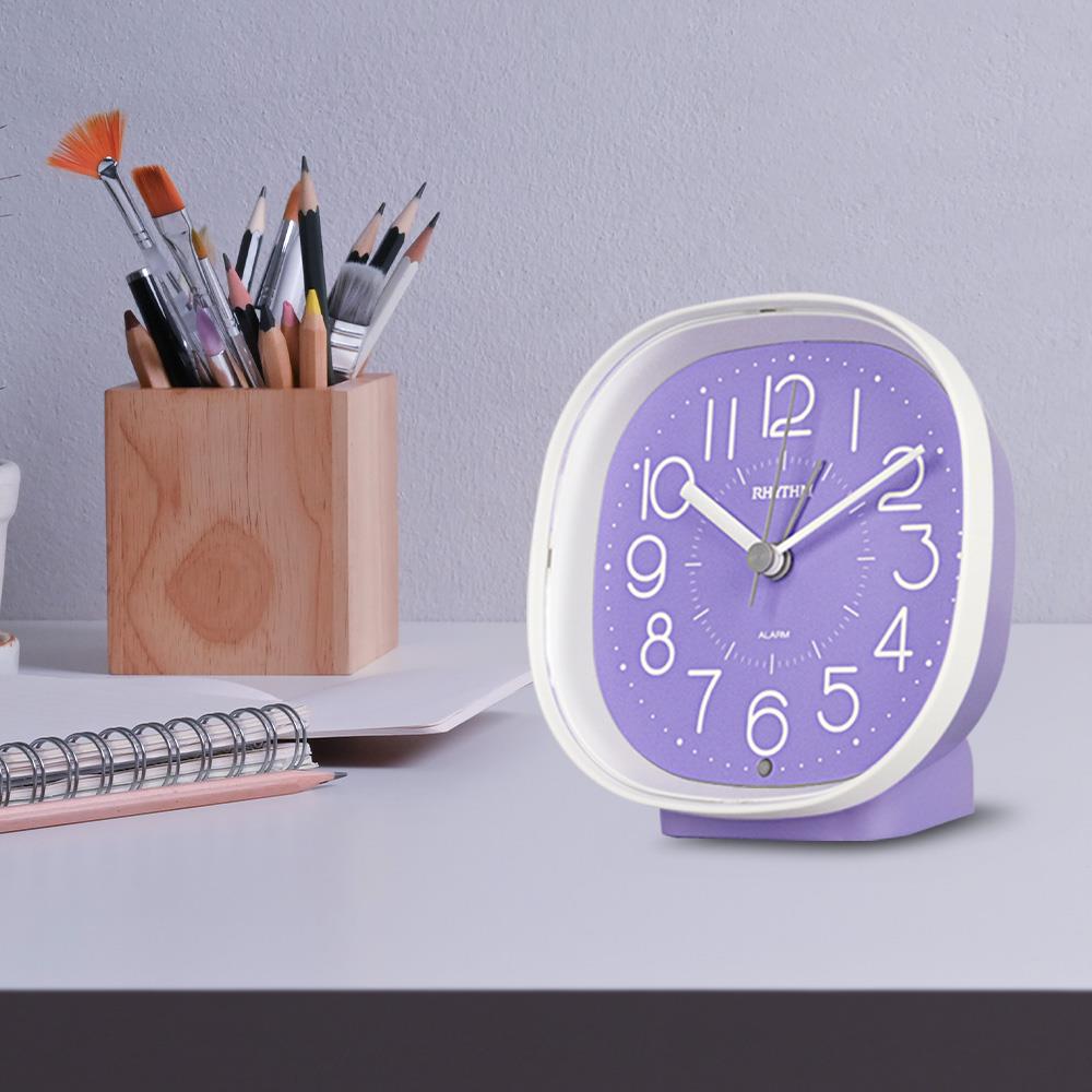 นาฬิกาปลุก RHYTHM 8RE674WR12 4X4 นิ้ว สีขาว/ม่วง