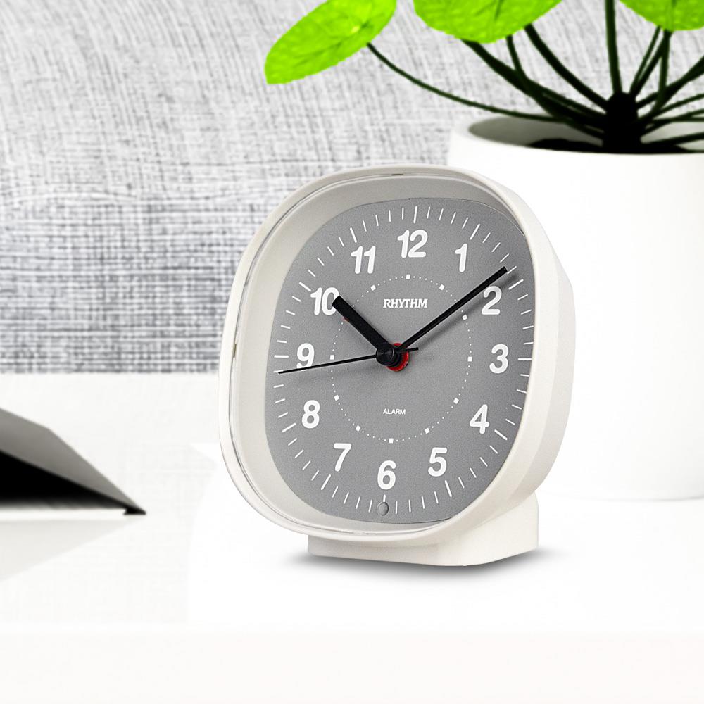 นาฬิกาปลุก RHYTHM 8RE674WR03 4X4 นิ้ว สีขาว/เทา