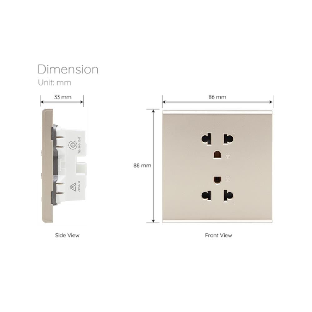 ชุดเต้ารับคู่ 3 ขา 2 ช่อง SAHN D102L-G สีทอง