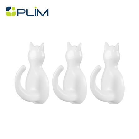 ขอแขวนรูปแมวติดเทปกาว PLIM XY-0501 สีขาว แพ็ก 3 ชิ้น_0