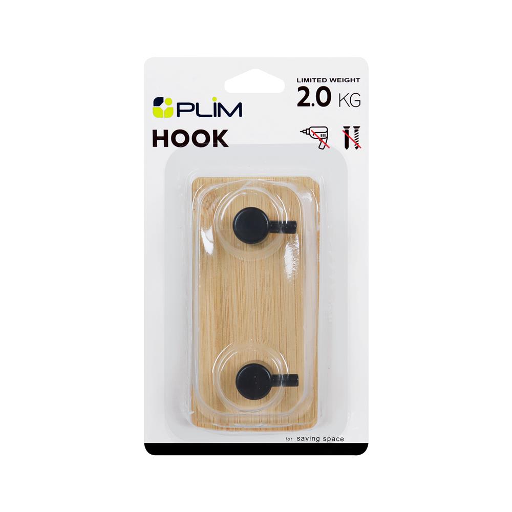 ขอแขวนติดเทปกาว 2 ตะขอ PLIM XY-0834B สีดำ