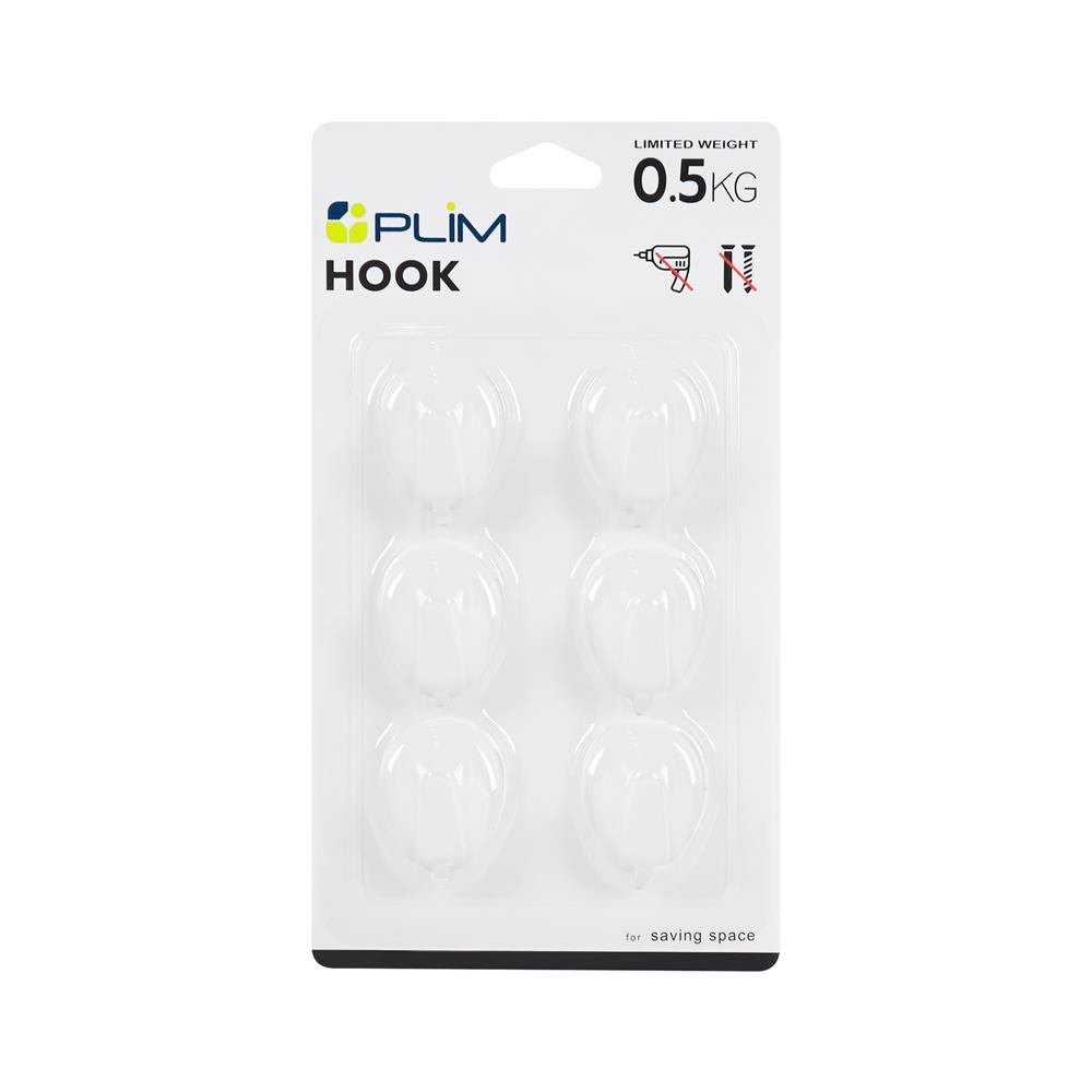 ขอแขวนติดเทปกาว PLIM M-10909 สีขาว แพ็ก 6 ชิ้น