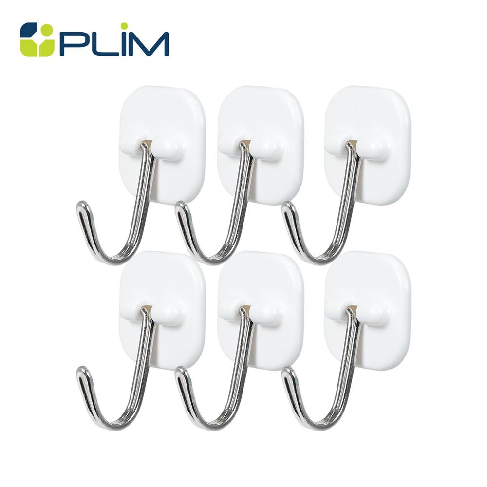 ขอแขวนเหลี่ยมติดเทปกาว PLIM XY-0904 สีขาว แพ็ก 6 ชิ้น