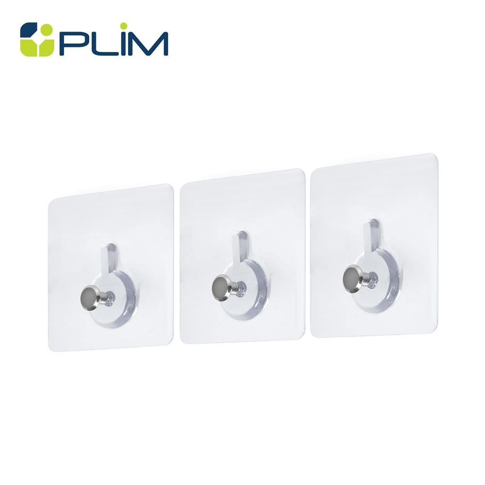 ขอแขวนเหลี่ยมติดเทปกาว PLIM XY-0104 สีใส แพ็ก 3 ชิ้น