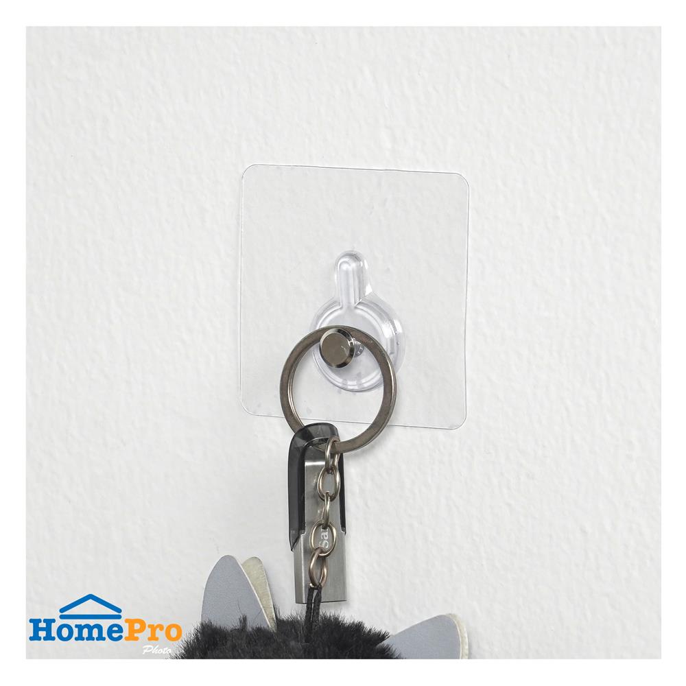 ขอแขวนเหลี่ยมติดเทปกาว PLIM XY-0104 สีใส แพ็ก 3 ชิ้น