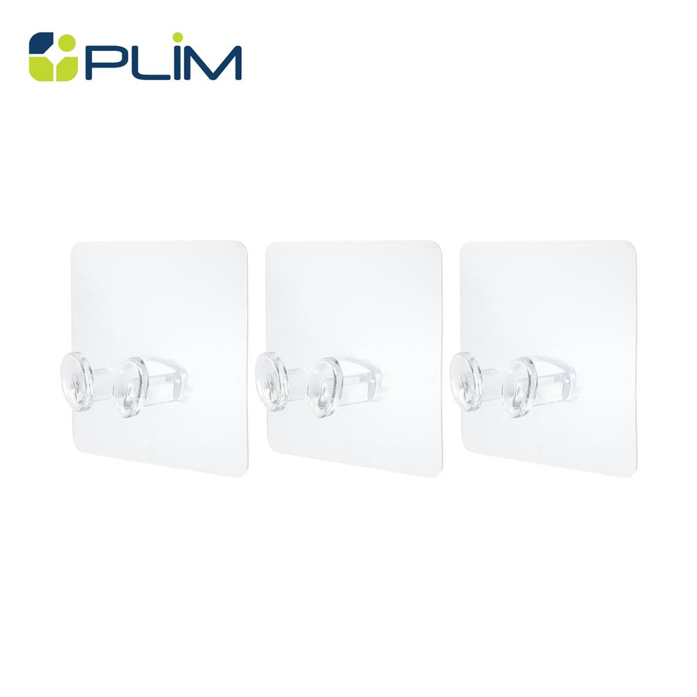 ขอแขวนเหลี่ยมติดเทปกาว PLIM XY-0102 สีใส แพ็ก 3 ชิ้น