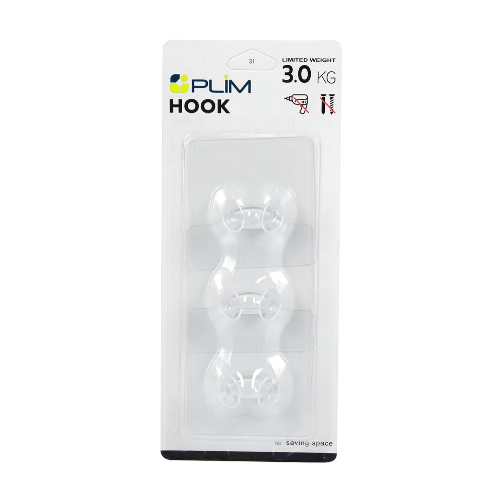 ขอแขวนเหลี่ยมติดเทปกาว PLIM XY-0102 สีใส แพ็ก 3 ชิ้น