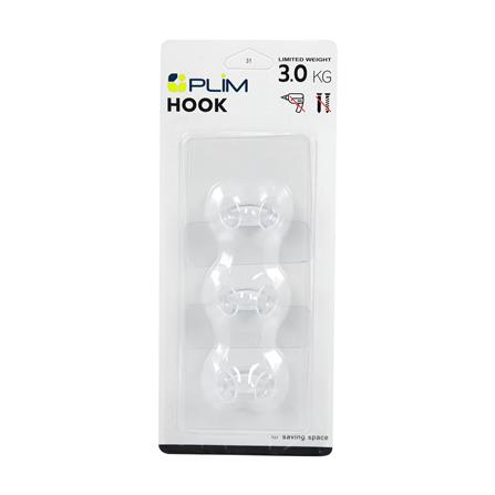 ขอแขวนเหลี่ยมติดเทปกาว PLIM XY-0102 สีใส แพ็ก 3 ชิ้น_3