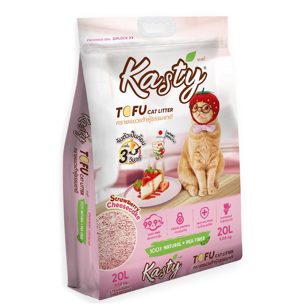 ทรายแมวเต้าหู้ KASTY TOFU CAT LITTER กลิ่นสตรอว์เบอร์รี่ชีสเค้ก 20 ลิตร