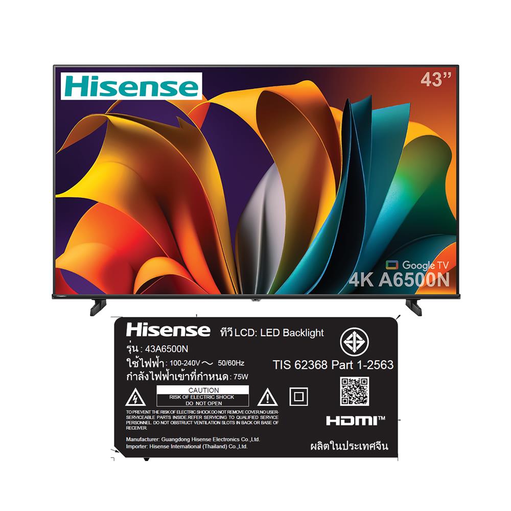 ทีวีแอลอีดี 43 นิ้ว HISENSE (4K, LED, GOOGLE TV) 43A6500N