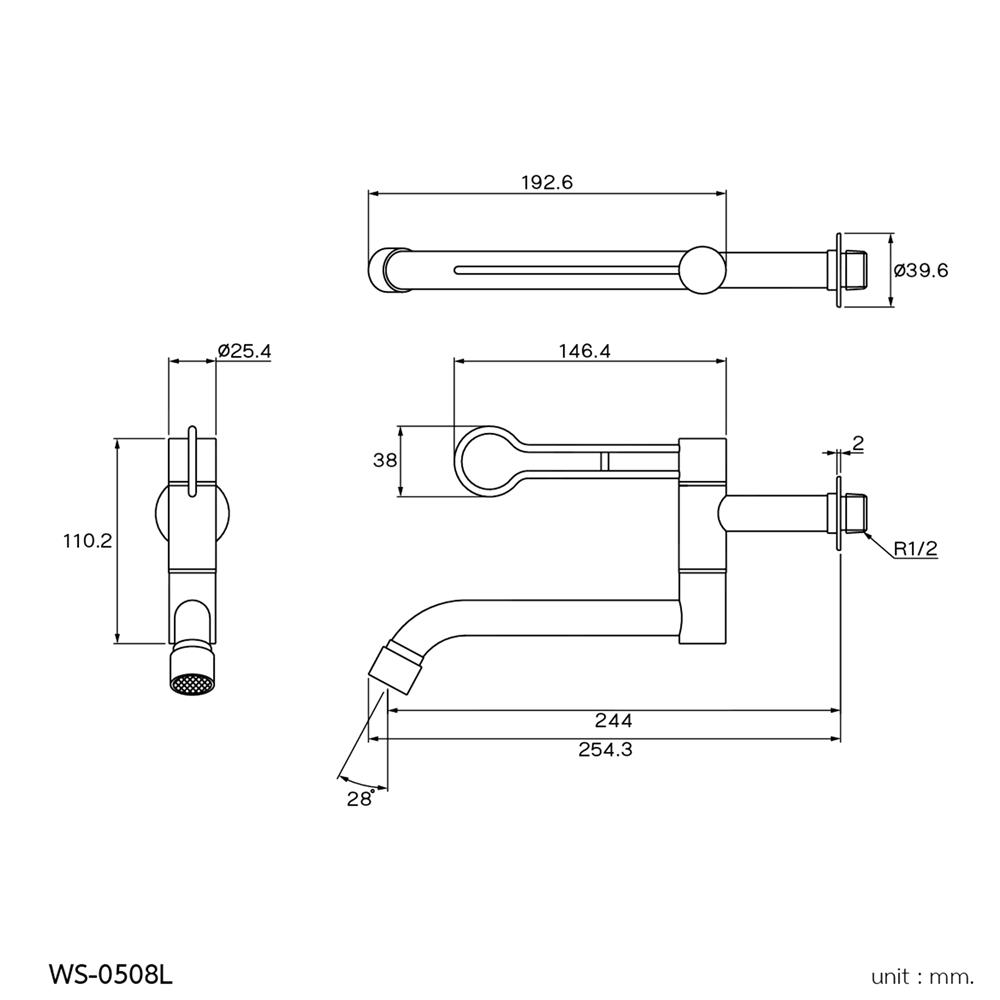 ก๊อกอ่างล้างหน้าเดี่ยวติดผนัง WS WS-0508L สีเงิน