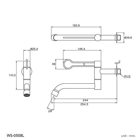 ก๊อกอ่างล้างหน้าเดี่ยวติดผนัง WS WS-0508L สีเงิน_1