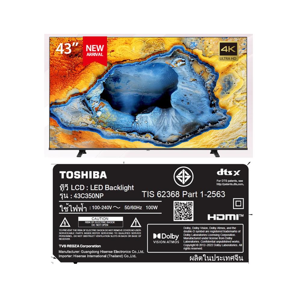 ทีวีแอลอีดี 43 นิ้ว TOSHIBA (4K, LED, GOOGLE TV) 43C350NP
