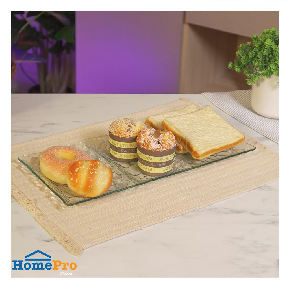 จานแก้วเหลี่ยม 3 ช่อง KECH 18X39 ซม.