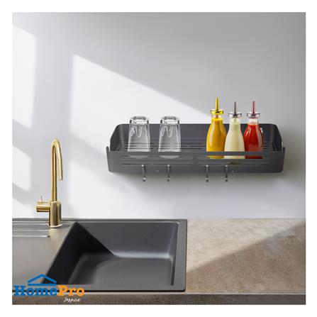 ชั้นวางอเนกประสงค์ติดผนัง 40 ซม. พร้อมตะขอแขวน 4 ชิ้น KECH GRAY_5