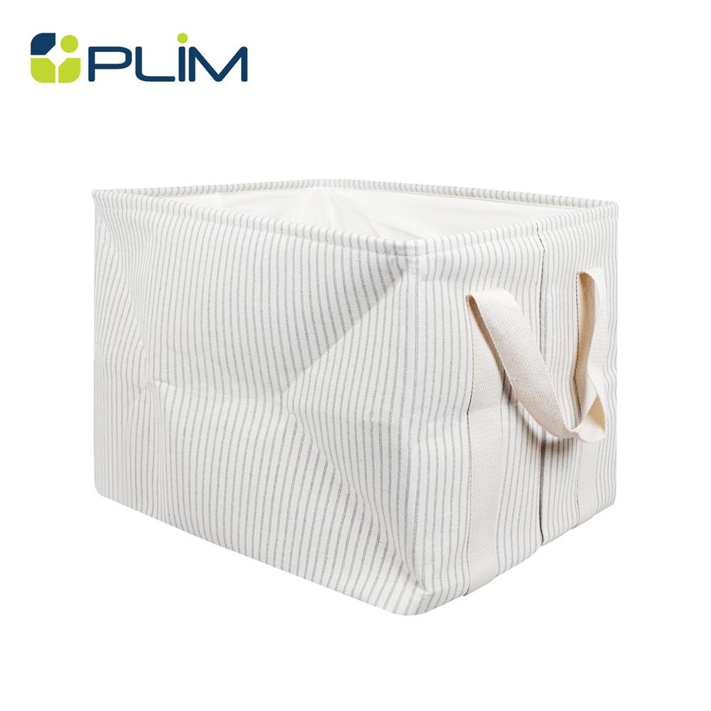 ถังผ้าเหลี่ยมหูหิ้ว PLIM STRIPES SIZE L สีเทา