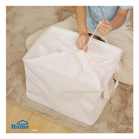 ถังผ้าเหลี่ยมหูหิ้ว PLIM STRIPES SIZE L สีเทา_3