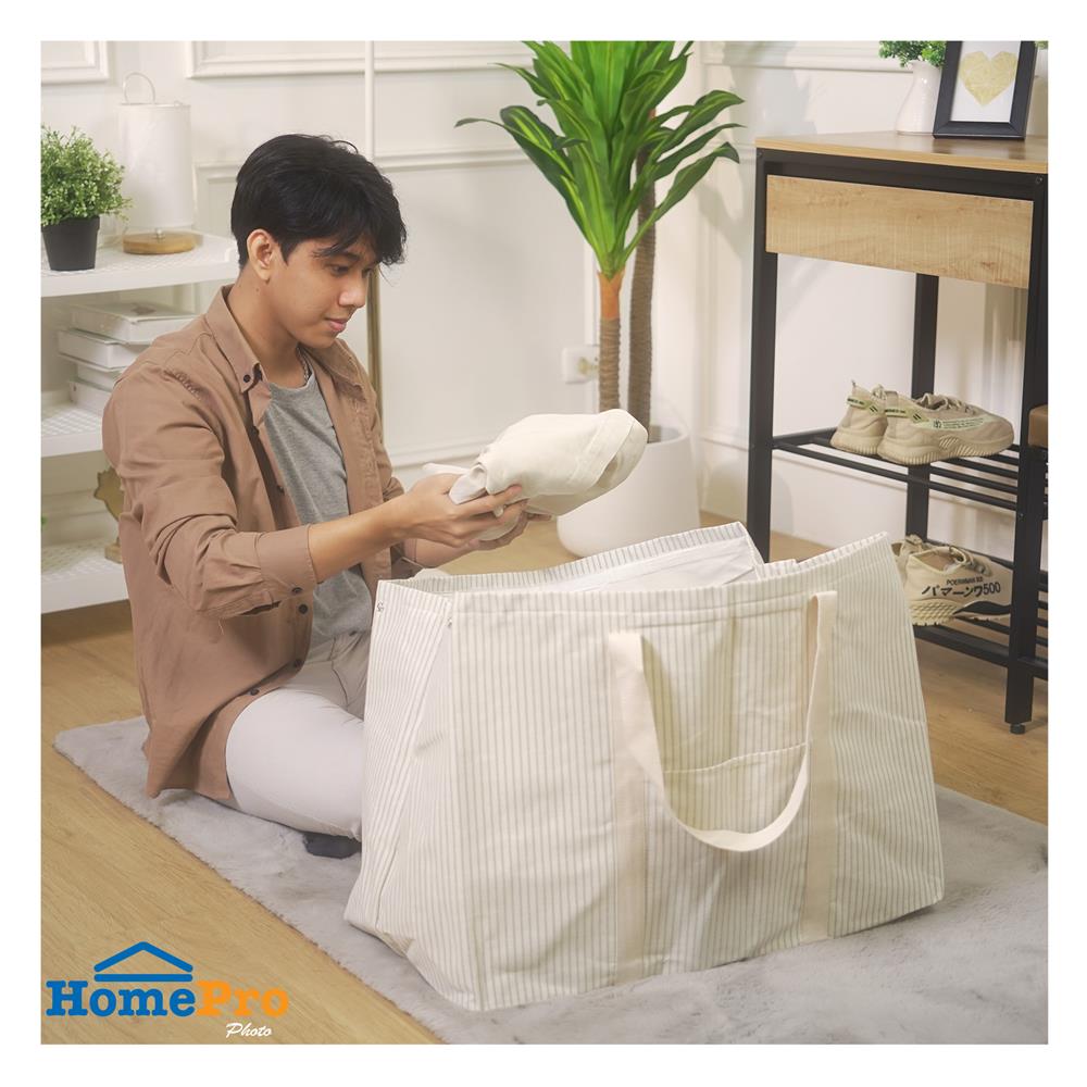 ถังผ้าเหลี่ยมหูหิ้ว PLIM STRIPES 59x30x45 ซม. สีเทา