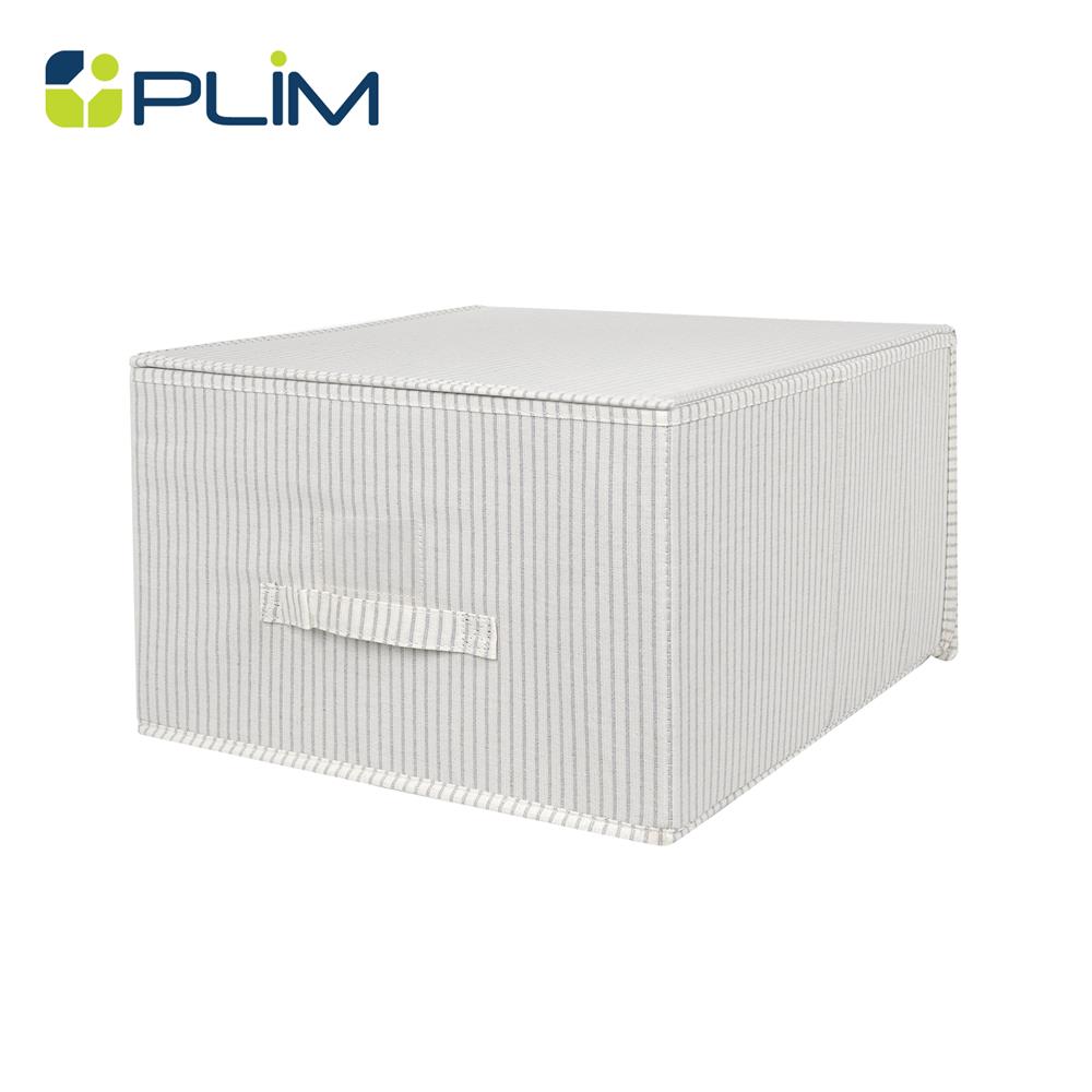 ถังผ้าเหลี่ยมมีฝา PLIM STRIPES SIZE L สีเทา_1