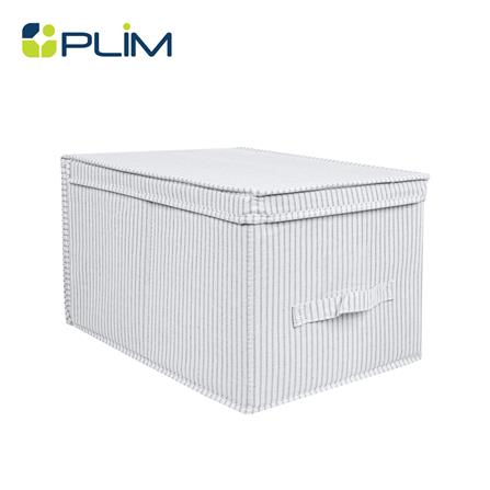 ถังผ้าเหลี่ยมมีฝา PLIM STRIPES SIZE M สีเทา_0