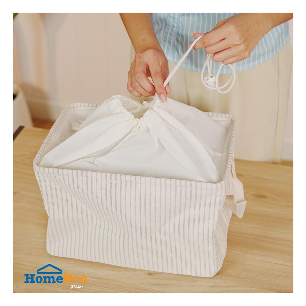 ถังผ้าเหลี่ยมหูหิ้ว PLIM STRIPES SIZE S สีเทา