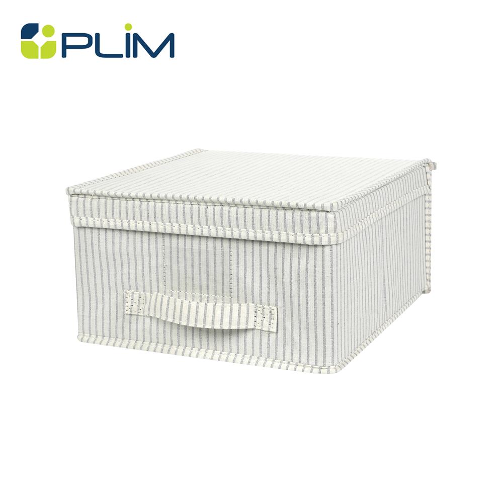 ถังผ้าเหลี่ยมมีฝา PLIM STRIPES SIZE S สีเทา_1