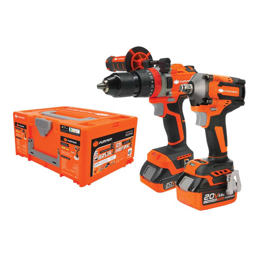 ชุดสว่านกระแทกและบล็อกกระแทกไร้สาย (พร้อมแบตเตอรี่) PUMPKIN BL 50296 INF-IMDIW-422CK 20 โวลต์