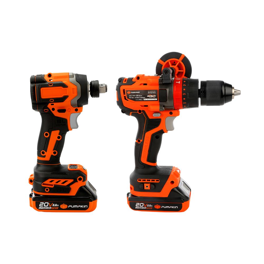 ชุดสว่านกระแทกและไขควงกระแทกไร้สาย (พร้อมแบตเตอรี่) PUMPKIN BL 50295 INF-IMDIDIW-422CK 20 โวลต์